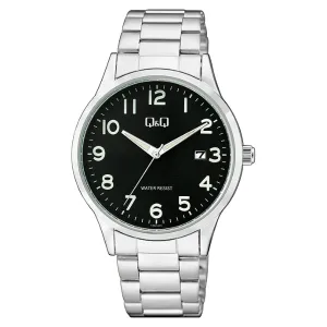 Q&Q Silver Stainless Steel Black Dial Quartz Watch for Gents - A482J205Y