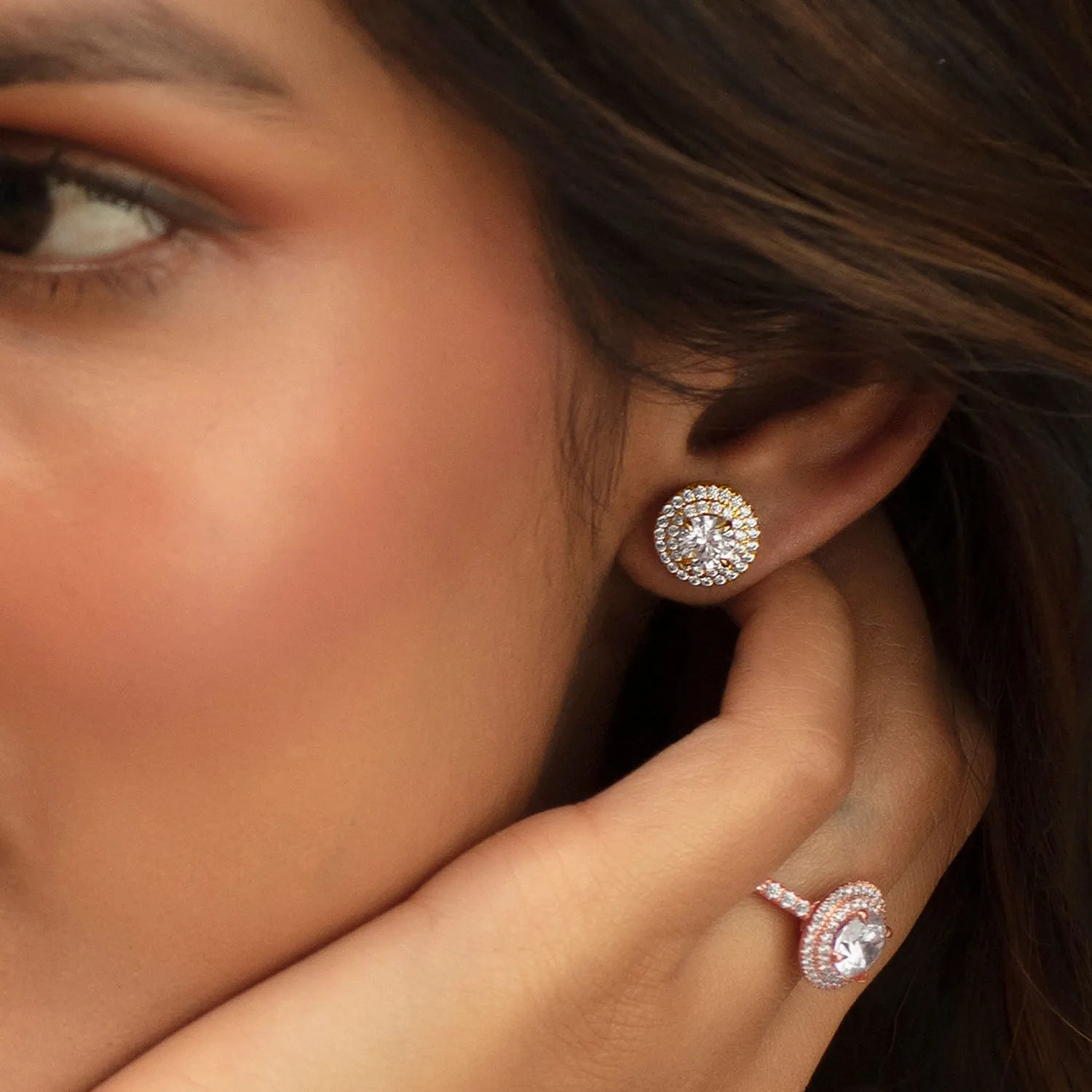 Quaint Double Halo Round Studs