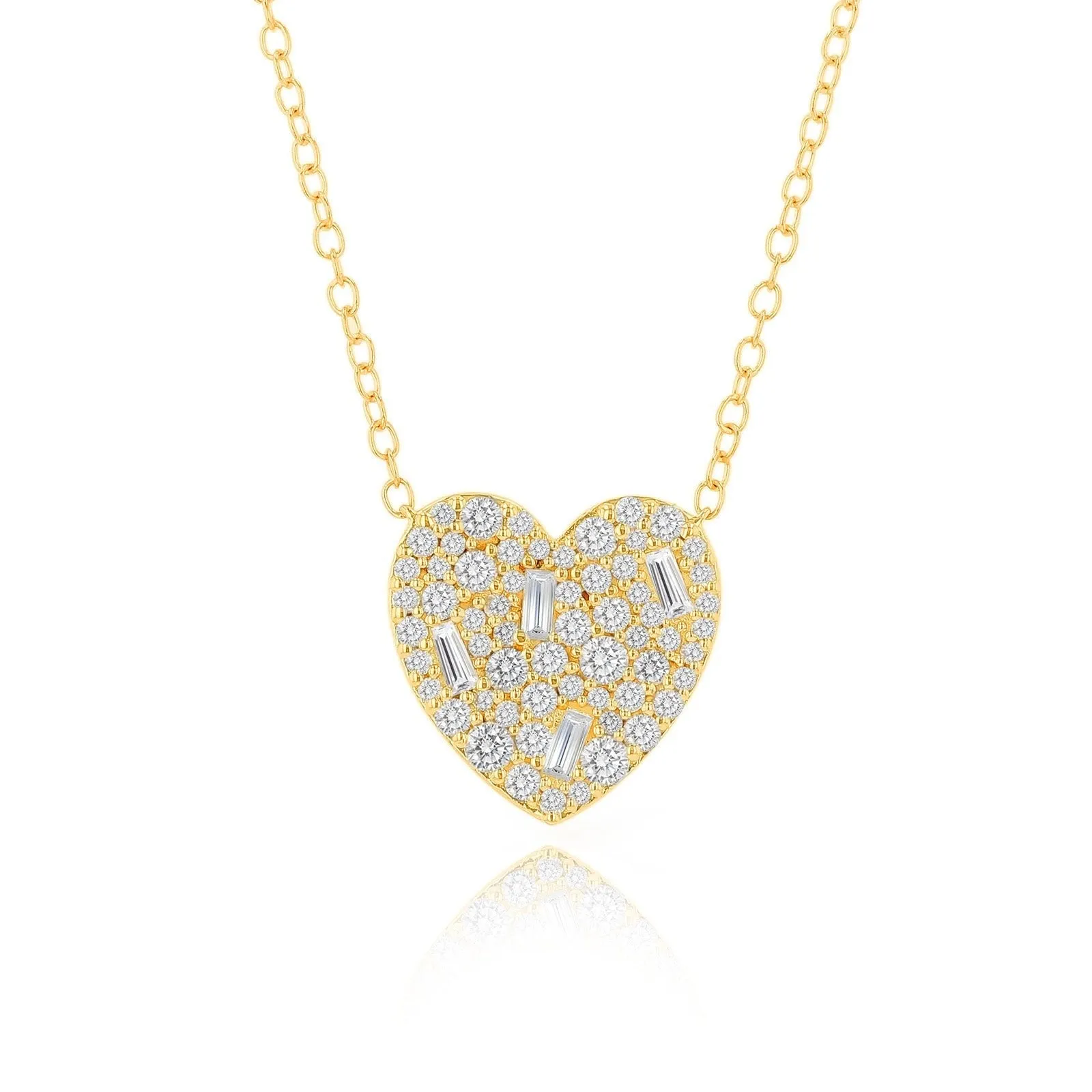 Rachel Reid Baguette & Round Diamond Heart Necklace
