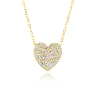 Rachel Reid Baguette & Round Diamond Heart Necklace