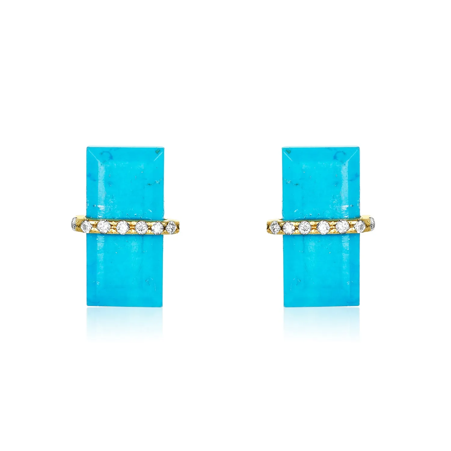 Rectangle Turquoise Diamond Studs