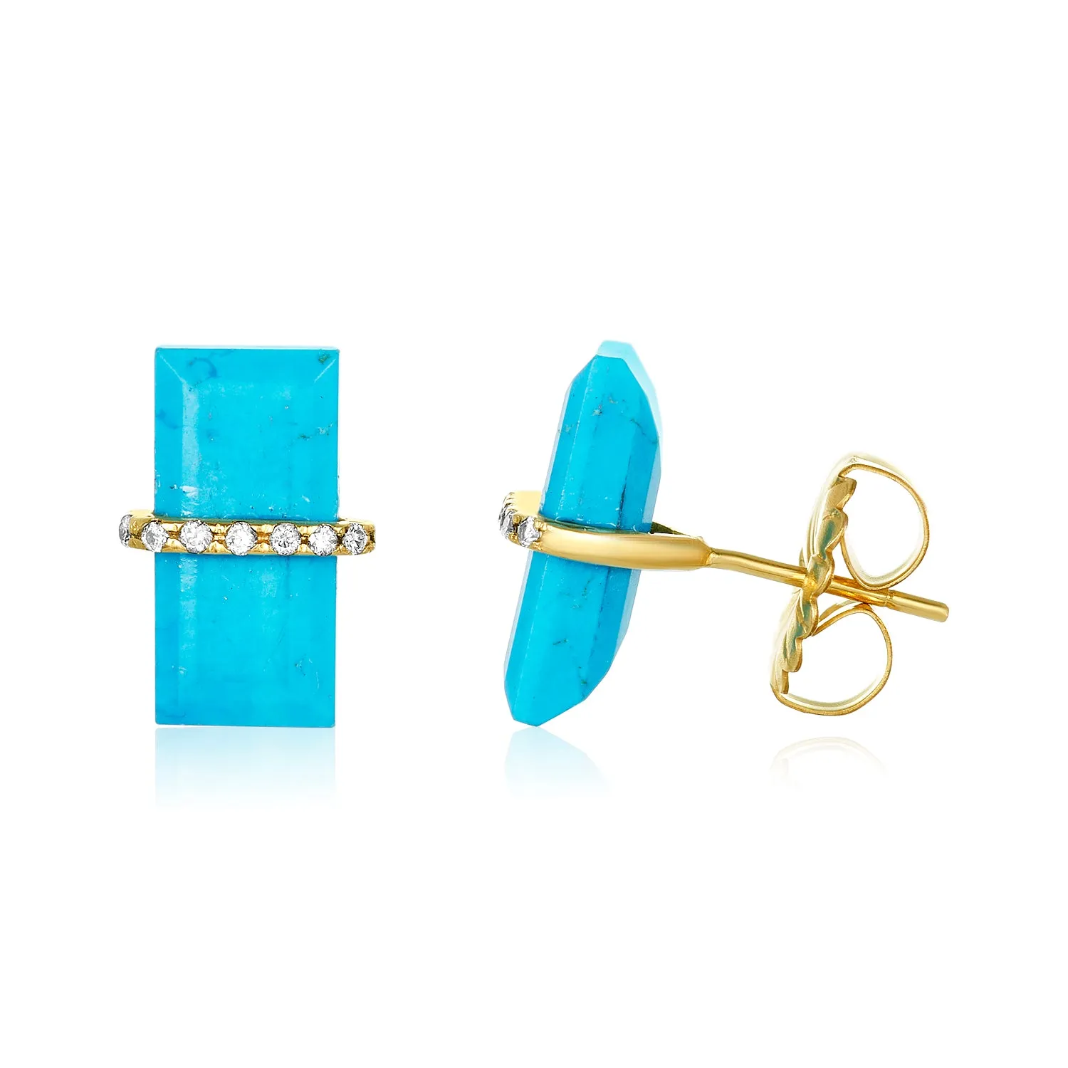 Rectangle Turquoise Diamond Studs