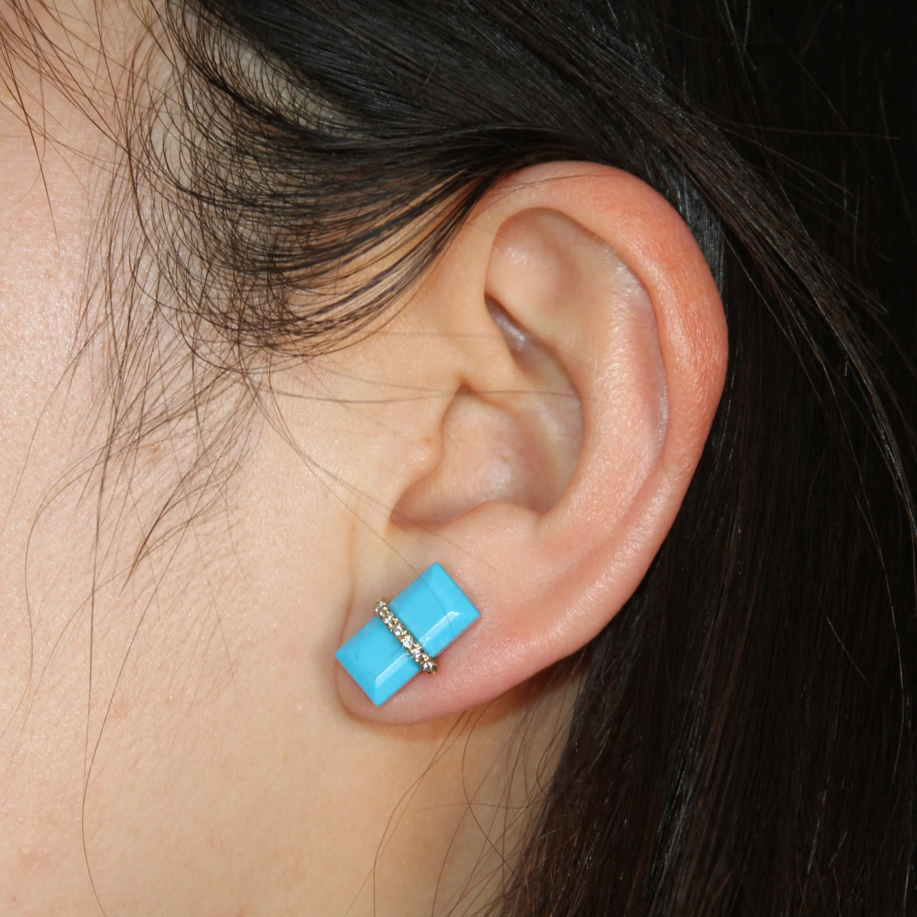 Rectangle Turquoise Diamond Studs