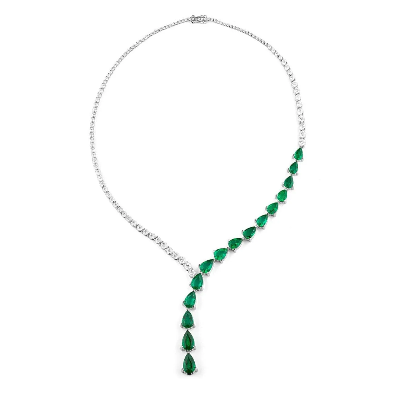 Red Carpet 14K White Gold Mixed Cuts 25.42 ct Emerald & Diamond Necklace