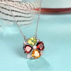Red Cubic Zirconia & Silver-Plated Heart Pendant Necklace