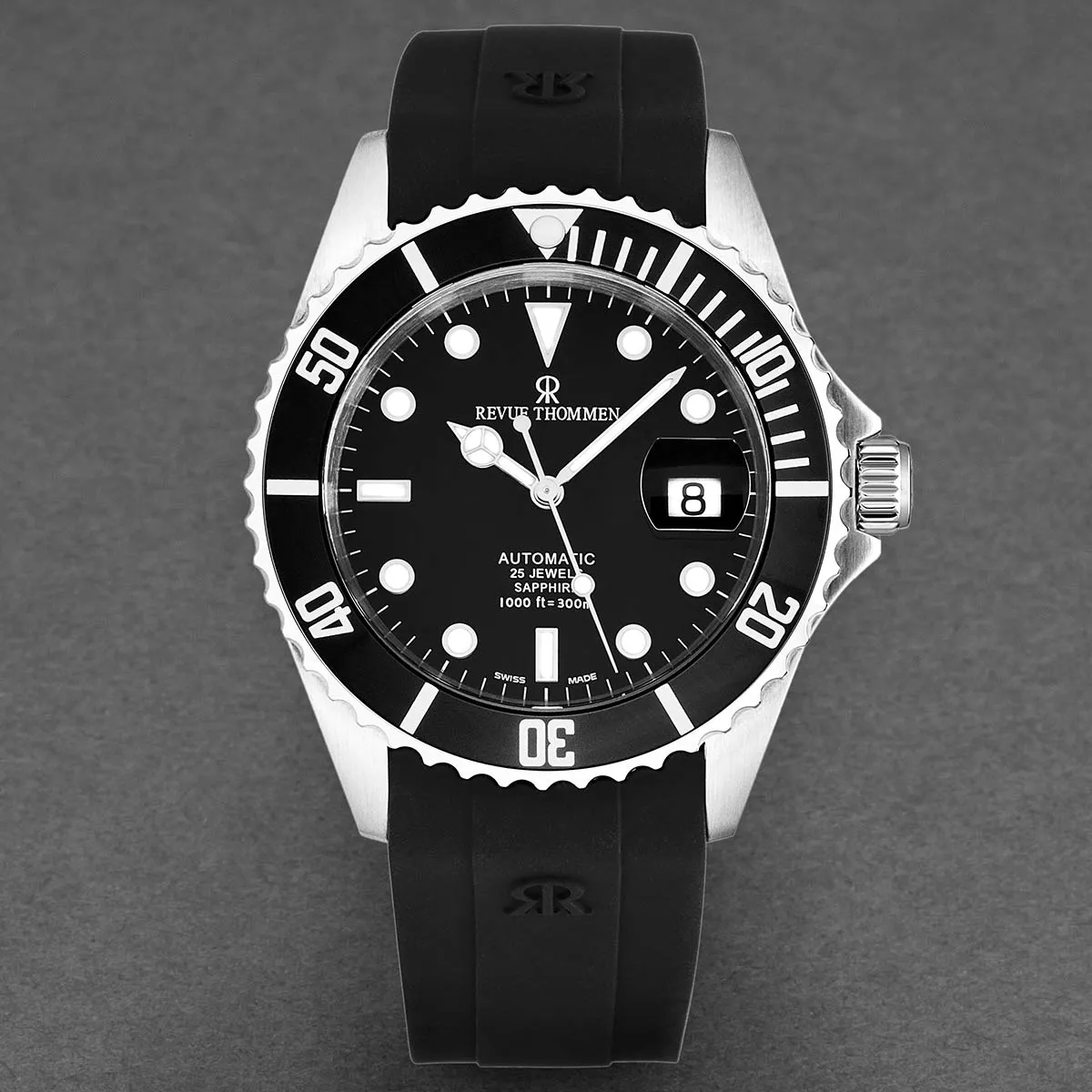 Revue Thommen Men's 'Diver' Black Dial Rubber Strap Swiss Automatic Watch  17571.2837
