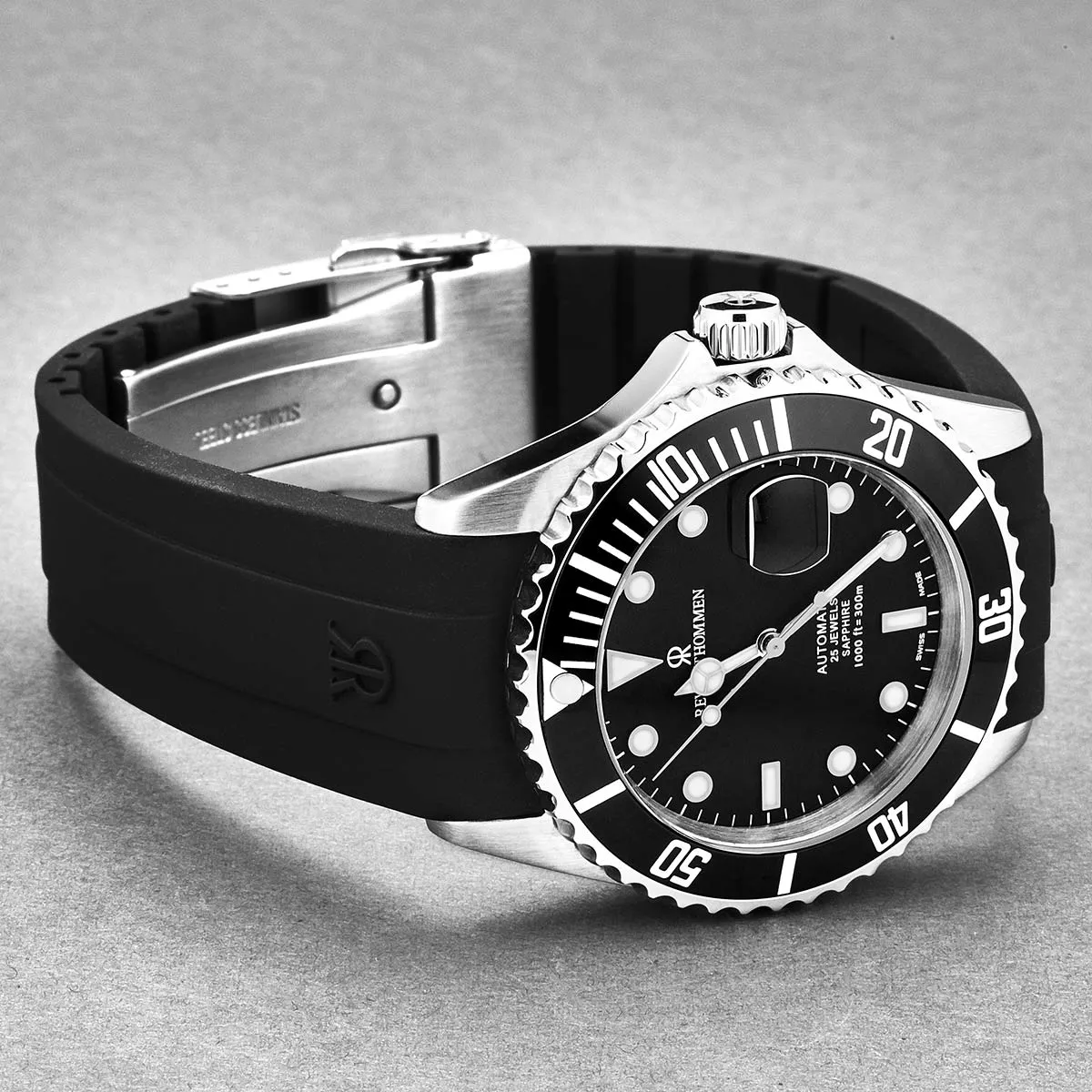Revue Thommen Men's 'Diver' Black Dial Rubber Strap Swiss Automatic Watch  17571.2837