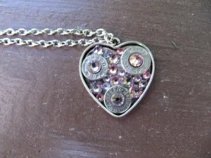 Rhinestone Bullet Heart Necklace- Pink Pride