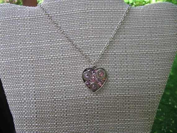 Rhinestone Bullet Heart Necklace- Pink Pride