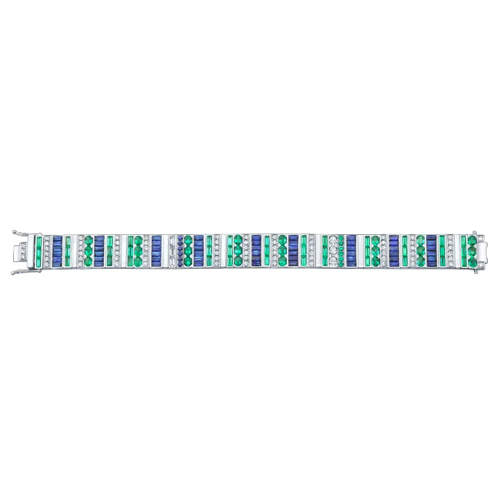 Robert Procop Platinum Emerald & Blue Sapphire Masterpiece Chic Bracelet - 55223