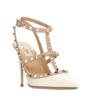 Rockstud Ankle Strap Heel in Ivory and Poudre