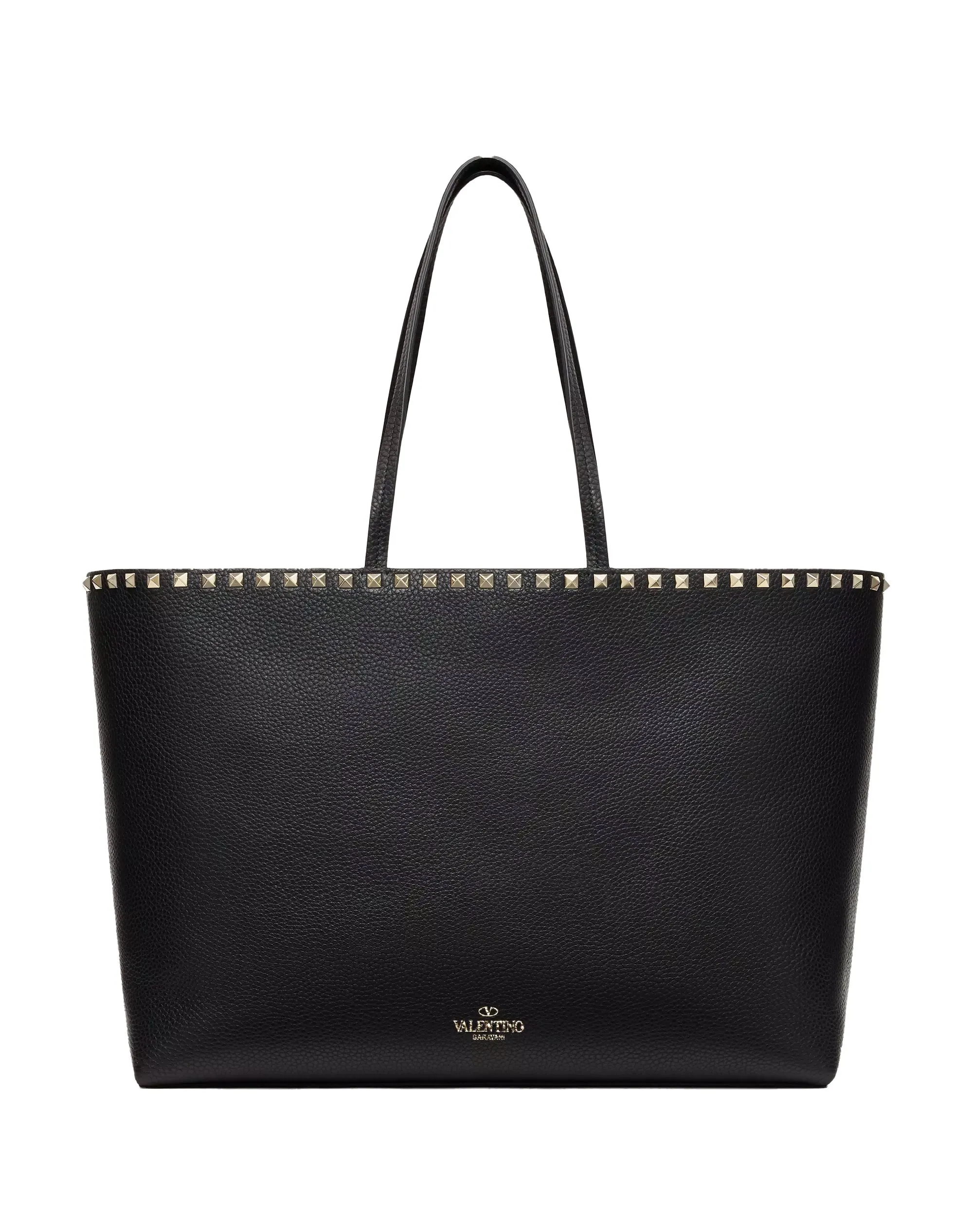 Rockstud Grainy Calfskin Tote Bag in Black