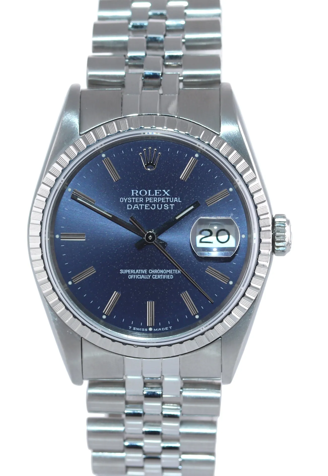 Rolex DateJust 36mm 16220 Steel Blue Stick Jubilee Band Date Watch