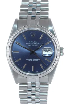 Rolex DateJust 36mm 16220 Steel Blue Stick Jubilee Band Date Watch