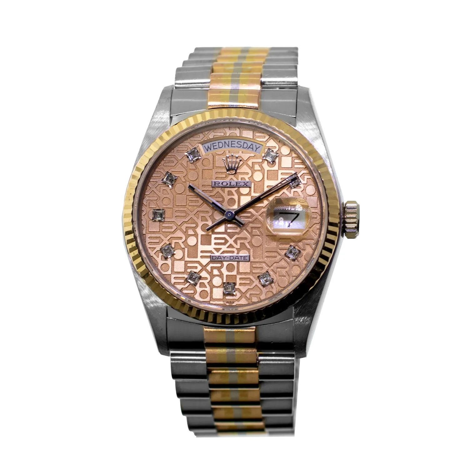 Rolex Day-Date 36mm Yellow, Rose and White Gold TRIDOR Champagne Jubilee Diamond Dial Fluted Bezel 18039