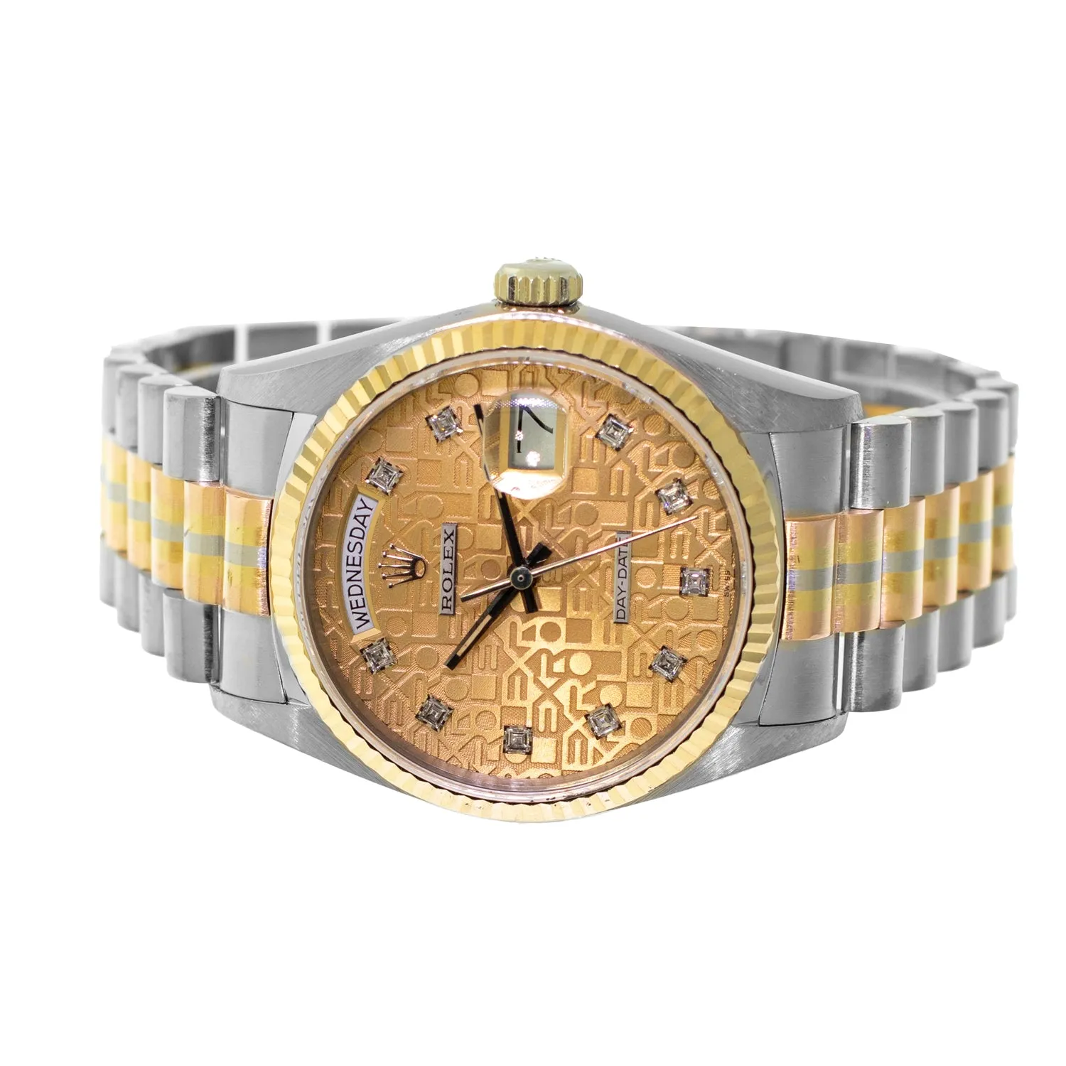Rolex Day-Date 36mm Yellow, Rose and White Gold TRIDOR Champagne Jubilee Diamond Dial Fluted Bezel 18039