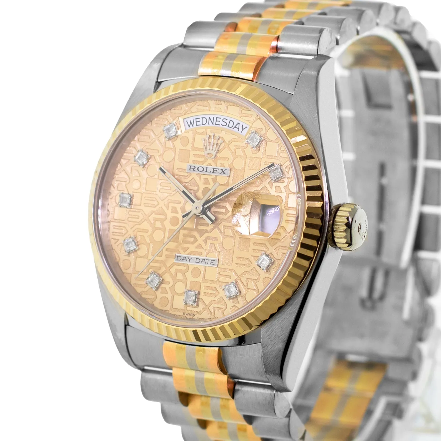 Rolex Day-Date 36mm Yellow, Rose and White Gold TRIDOR Champagne Jubilee Diamond Dial Fluted Bezel 18039