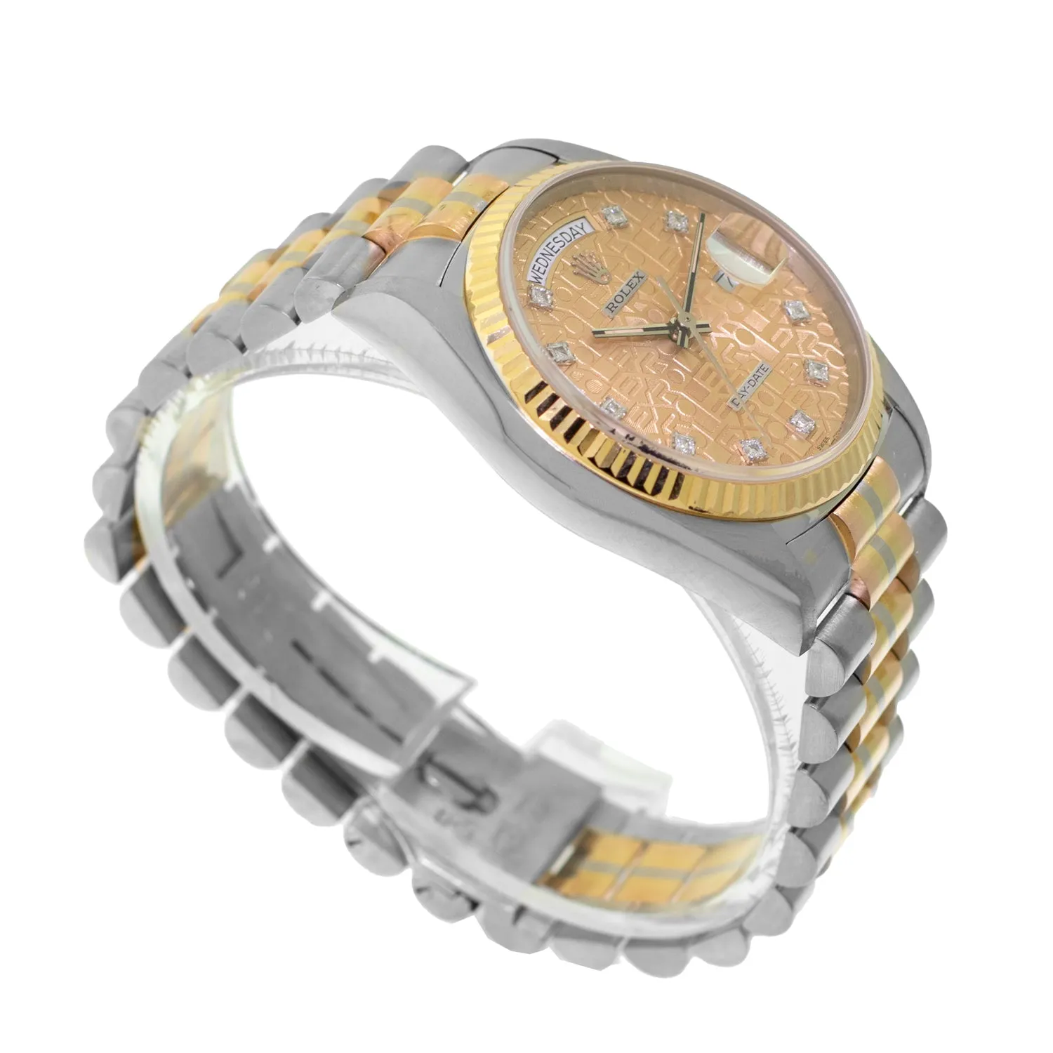 Rolex Day-Date 36mm Yellow, Rose and White Gold TRIDOR Champagne Jubilee Diamond Dial Fluted Bezel 18039