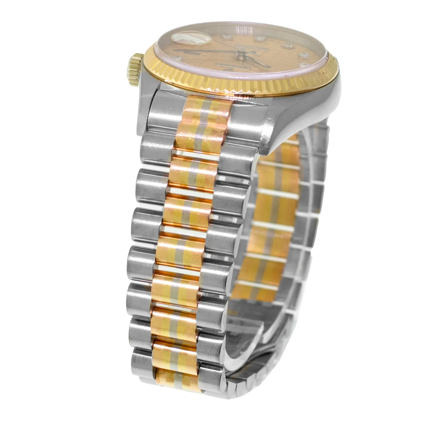 Rolex Day-Date 36mm Yellow, Rose and White Gold TRIDOR Champagne Jubilee Diamond Dial Fluted Bezel 18039