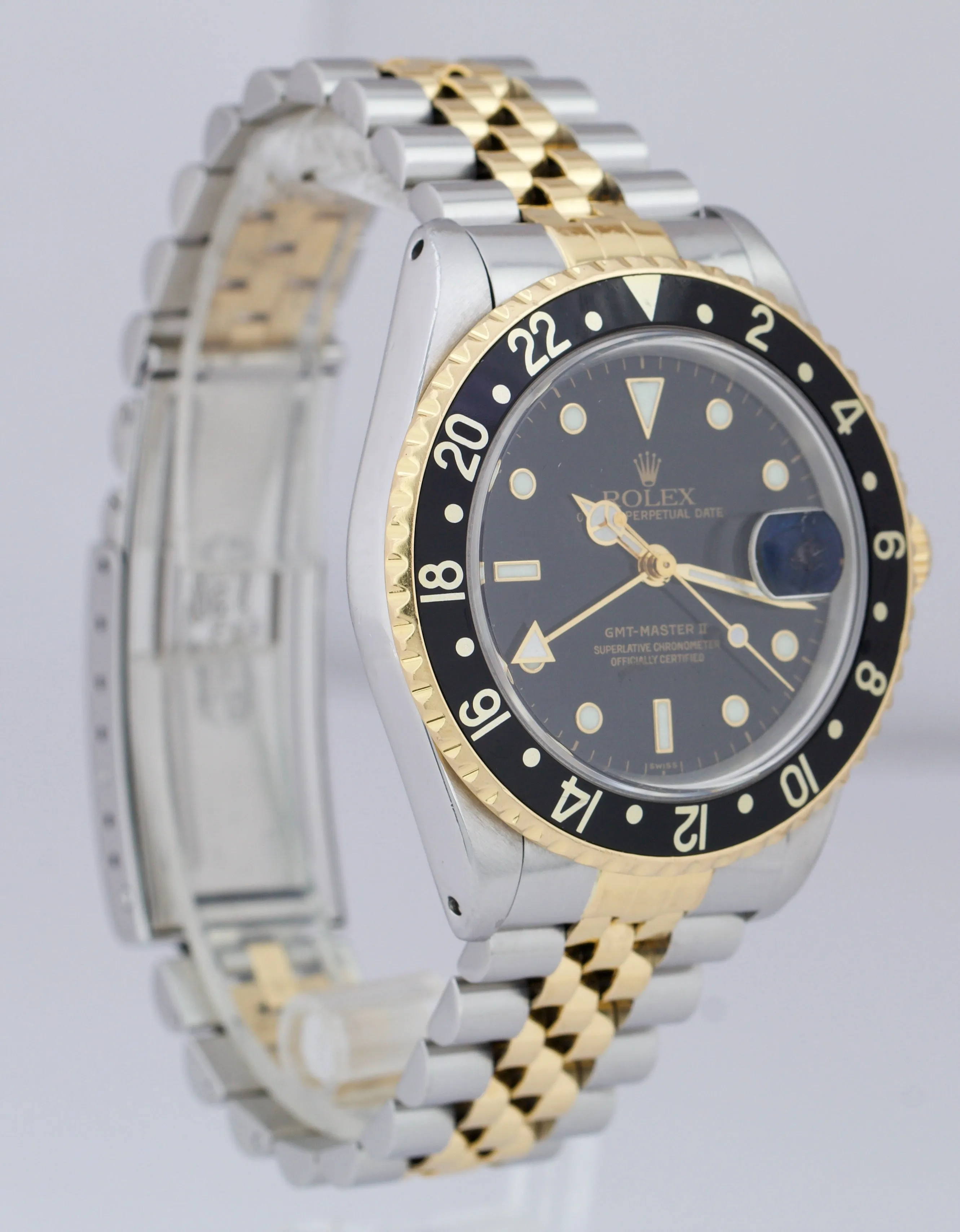 Rolex GMT-Master II 18K Two-Tone Gold Steel Black 40mm Jubilee Watch 16713 LN