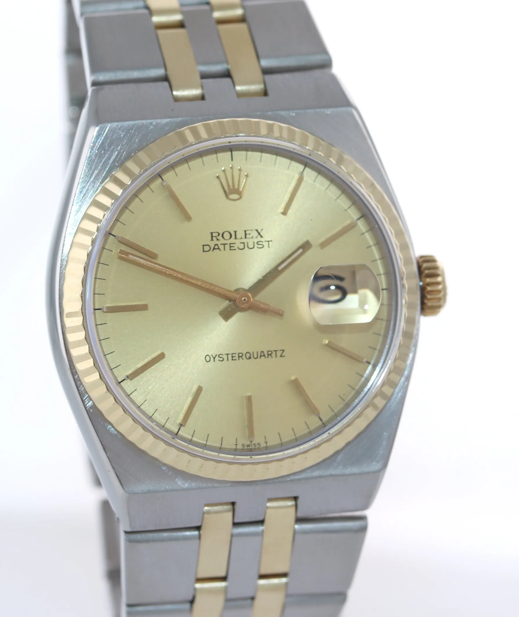 Rolex OysterQuartz DateJust 17013 Two-Tone Gold Steel Champagne Integral Watch