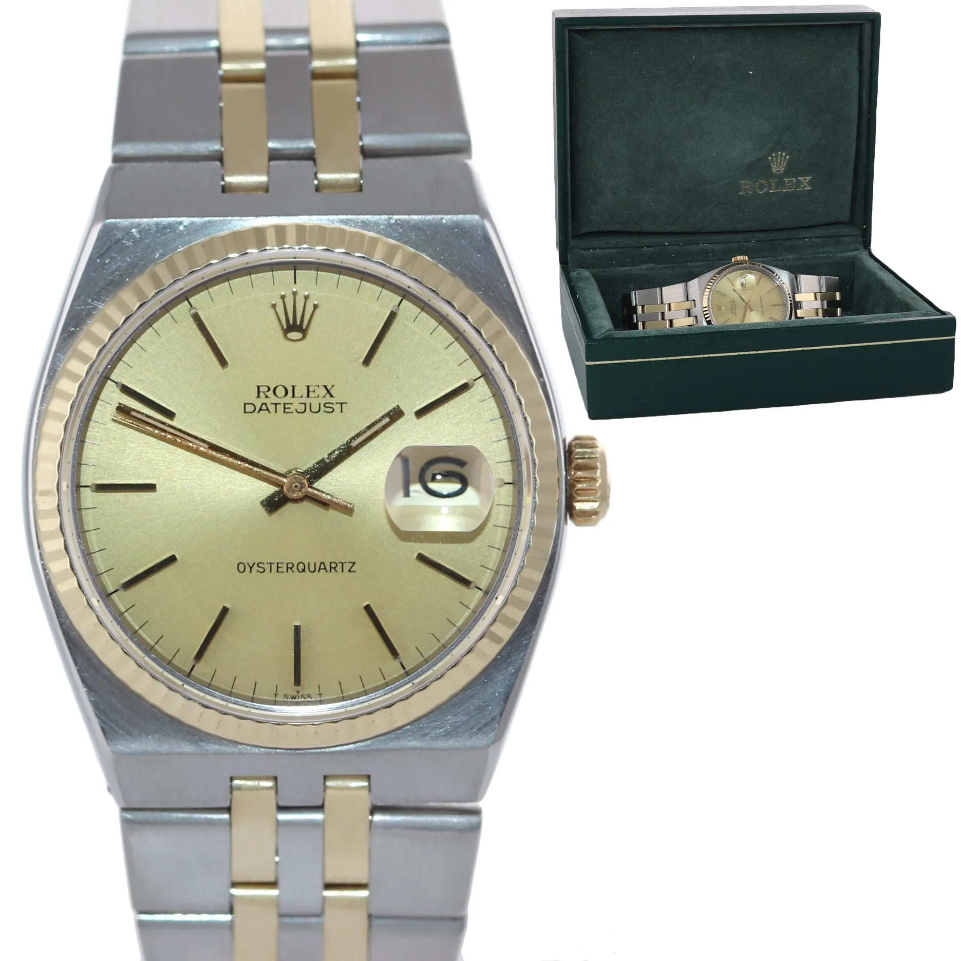 Rolex OysterQuartz DateJust 17013 Two-Tone Gold Steel Champagne Integral Watch