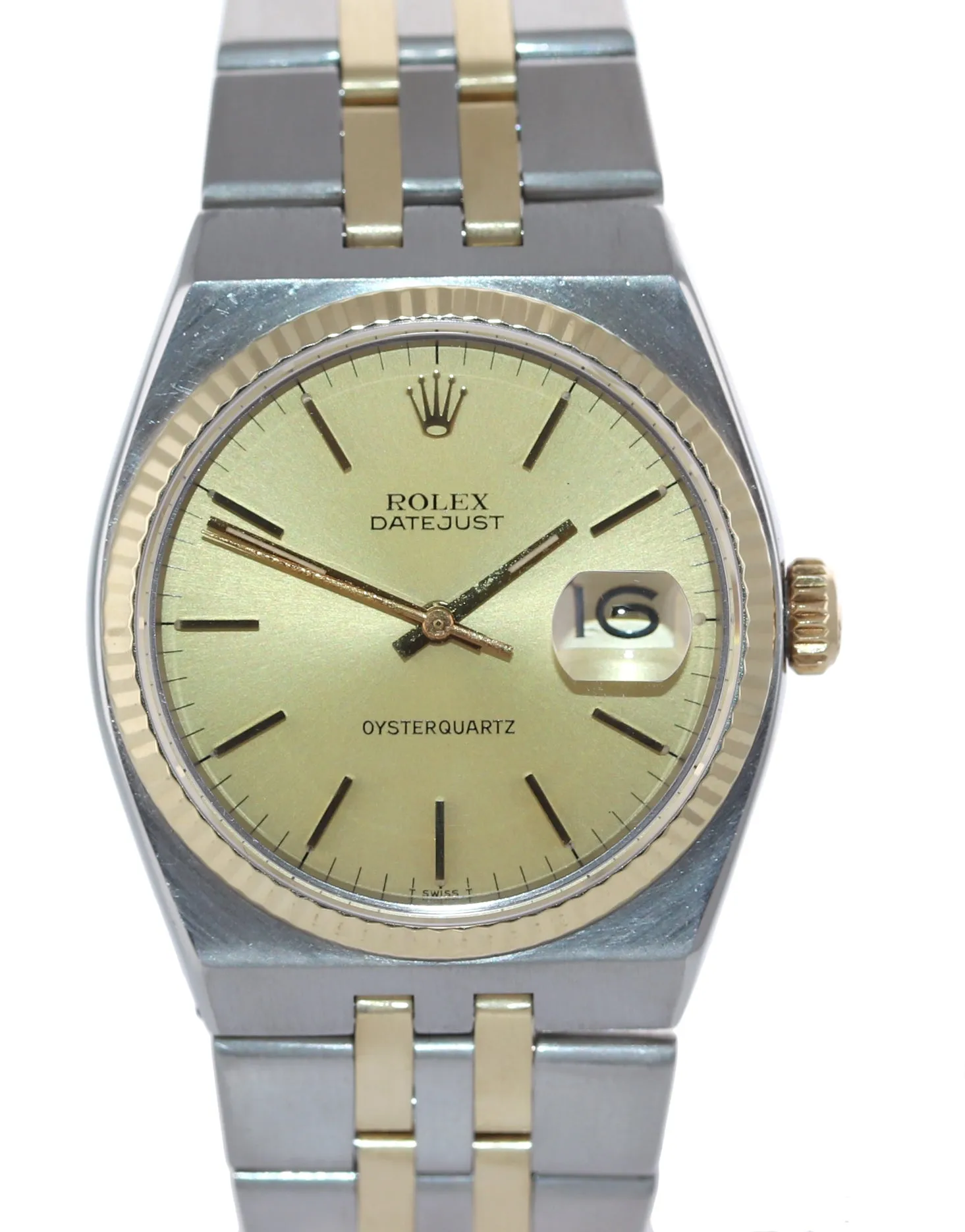 Rolex OysterQuartz DateJust 17013 Two-Tone Gold Steel Champagne Integral Watch