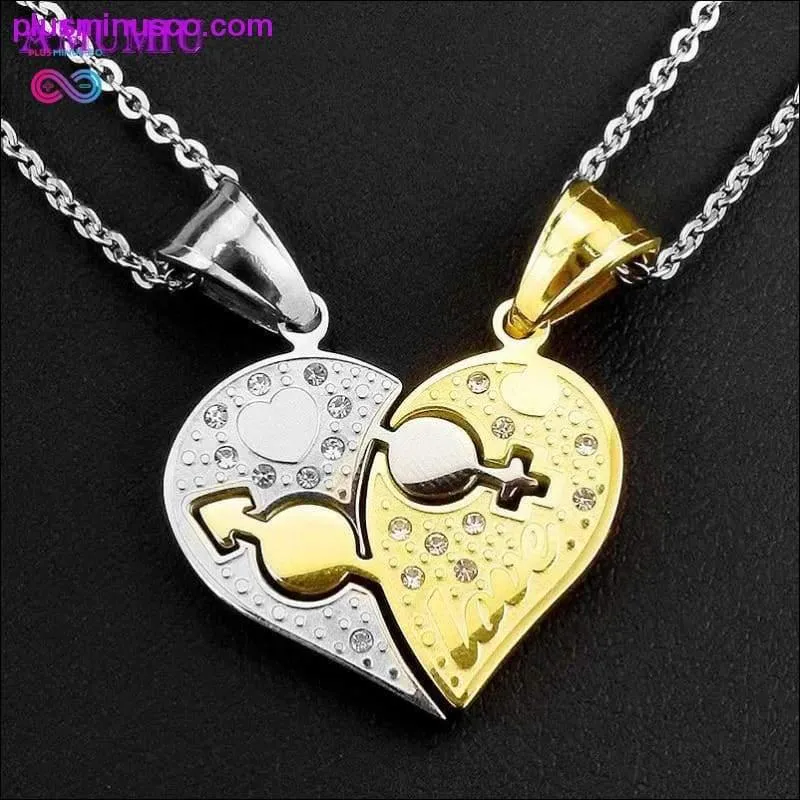 Rose gold puzzle lock hearts couples pendant necklace for