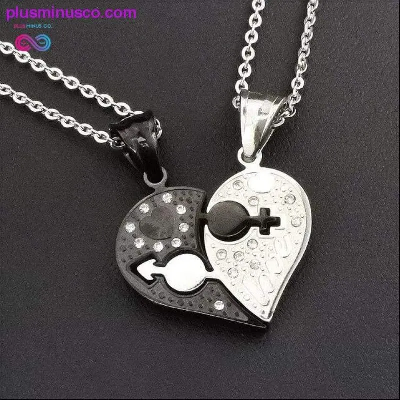 Rose gold puzzle lock hearts couples pendant necklace for