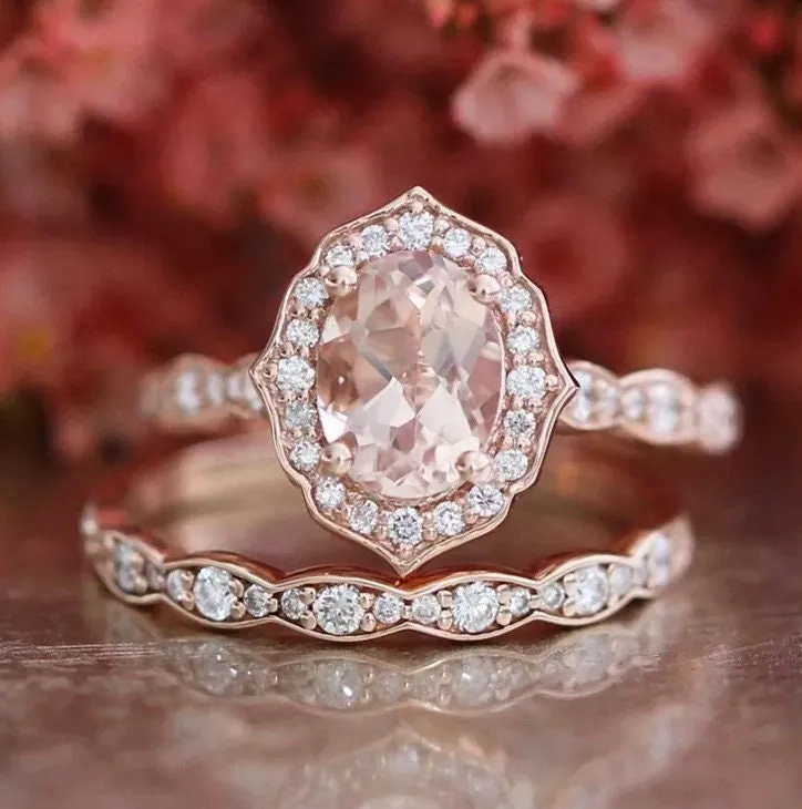 Rose Gold ring | Oval Diamond Shape Ring | Rose Gold Round Diamond ring | Rose Gold Ring with Diamonds | Womens Rose Gold Ring | Halo Ring