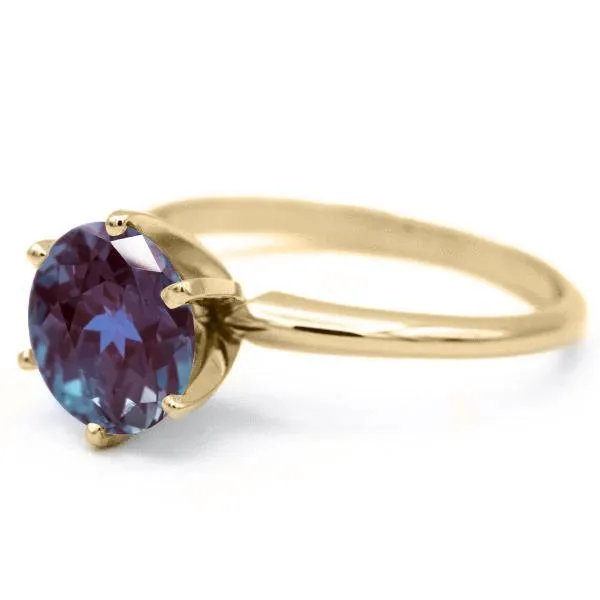 Round Alexandrite 14K or 18K Yellow Gold 6 Prongs Solitaire Ring