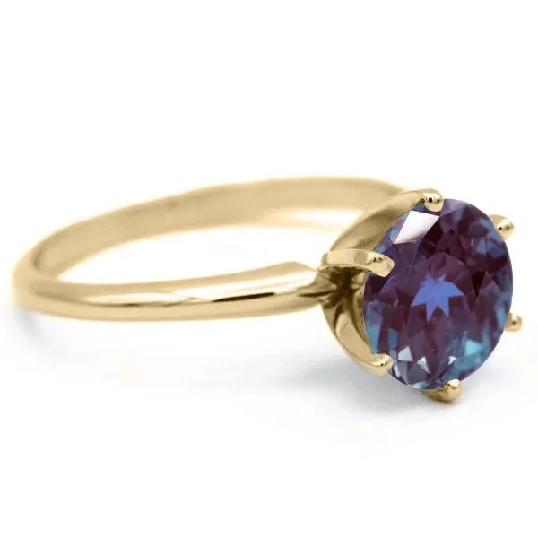 Round Alexandrite 14K or 18K Yellow Gold 6 Prongs Solitaire Ring