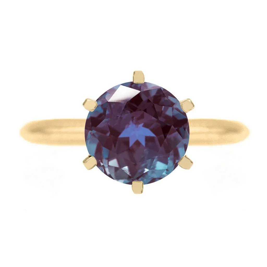 Round Alexandrite 14K or 18K Yellow Gold 6 Prongs Solitaire Ring
