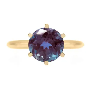 Round Alexandrite 14K or 18K Yellow Gold 6 Prongs Solitaire Ring