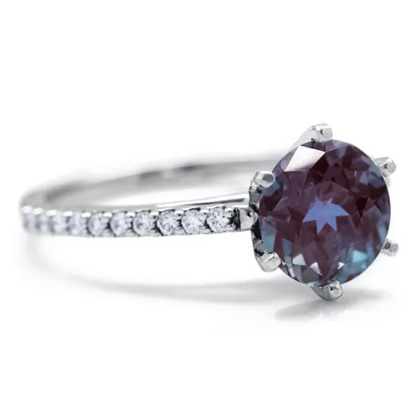 Round Alexandrite 6 Prongs Diamond Accent Ice Cathedral Solitaire Ring