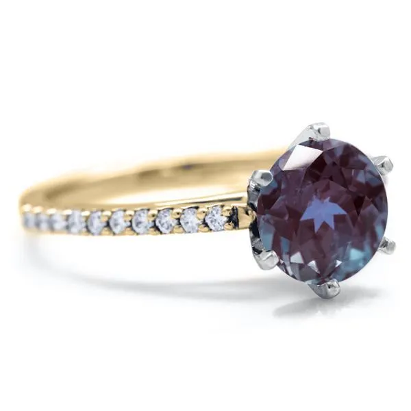 Round Alexandrite 6 Prongs Diamond Accent Ice Cathedral Solitaire Ring