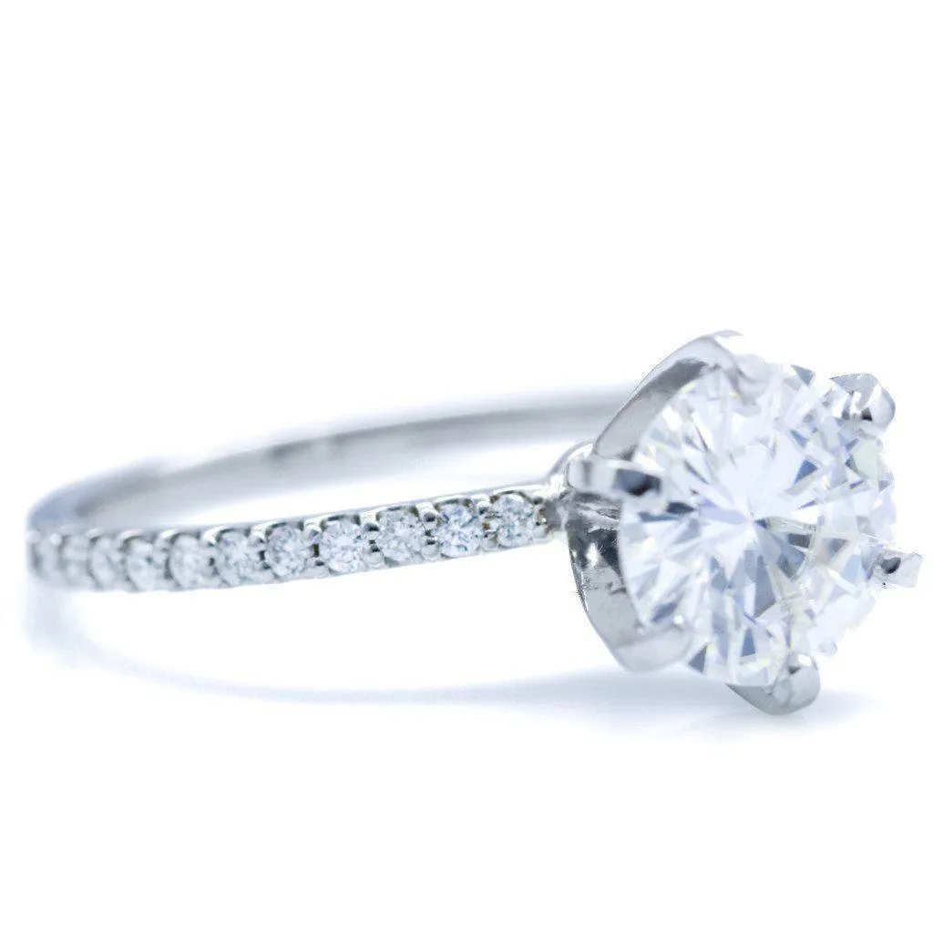 Round Center Stone 6 Prongs Diamond Accent Ice Solitaire Ring