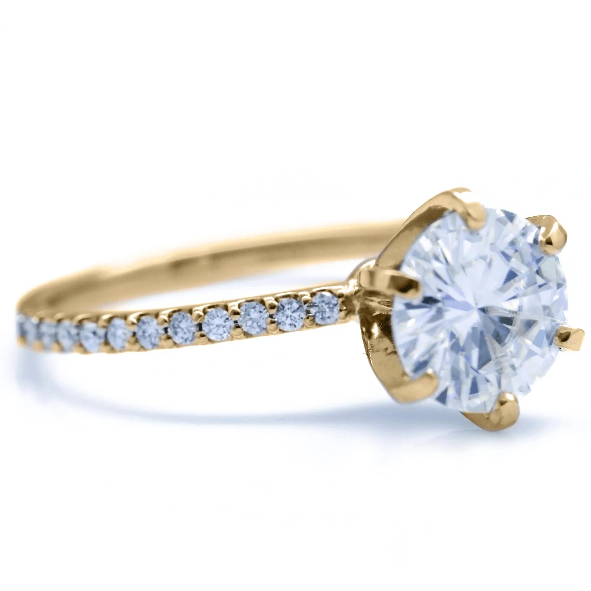 Round Center Stone 6 Prongs Diamond Accent Ice Solitaire Ring