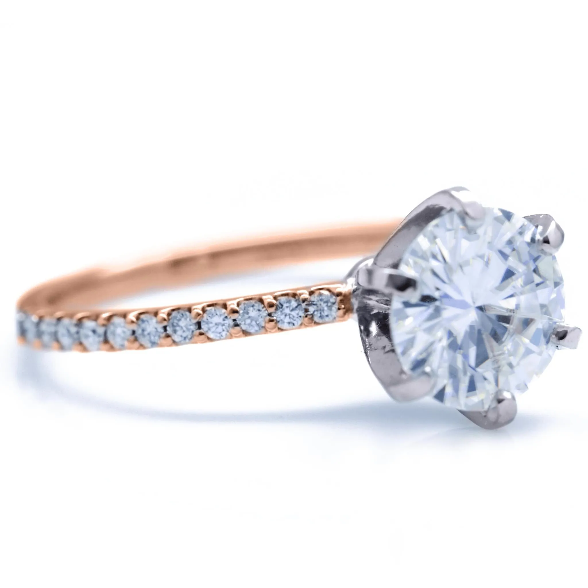 Round Center Stone 6 Prongs Diamond Accent Ice Solitaire Ring
