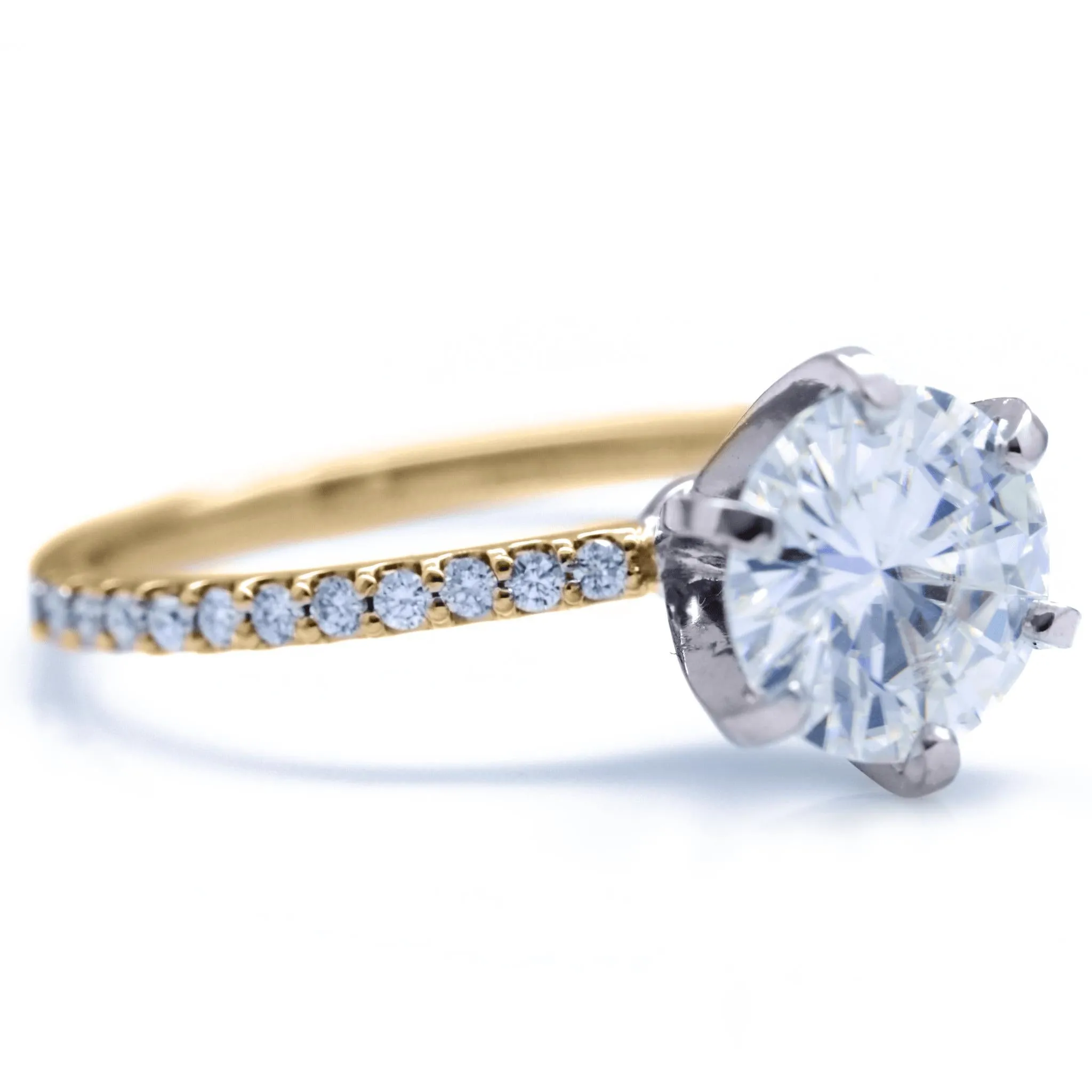 Round Center Stone 6 Prongs Diamond Accent Ice Solitaire Ring