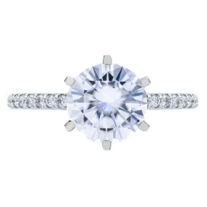 Round Center Stone 6 Prongs Diamond Accent Ice Solitaire Ring
