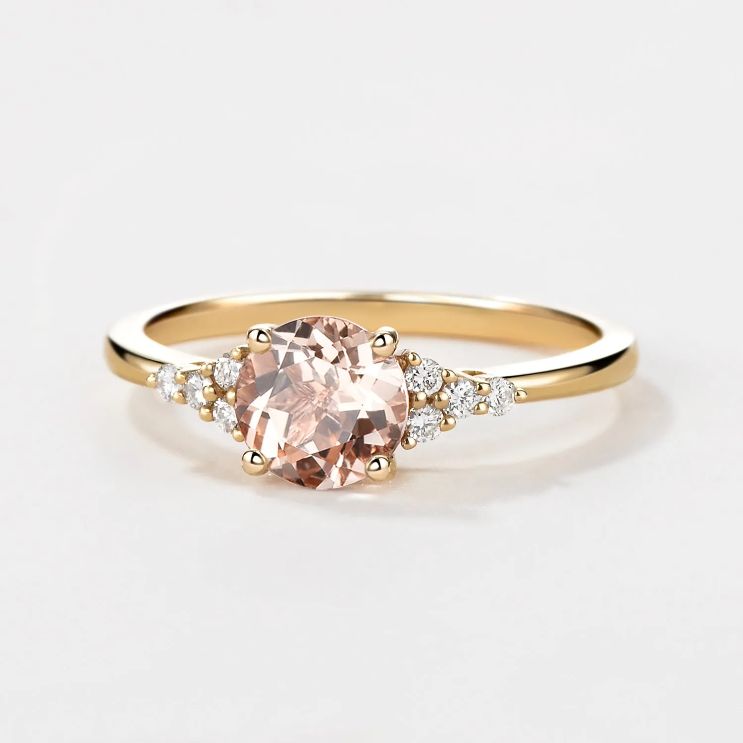 Round Cut Morganite Cluster Engagement Ring