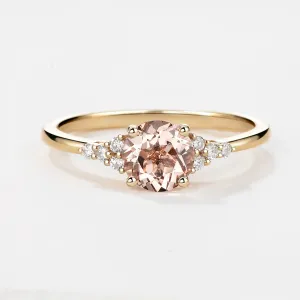 Round Cut Morganite Cluster Engagement Ring