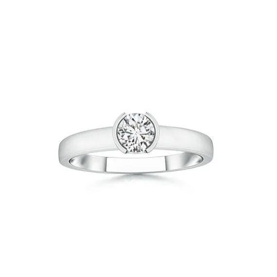 Round Diamond Half Bezel Solitaire Engagement Ring Band