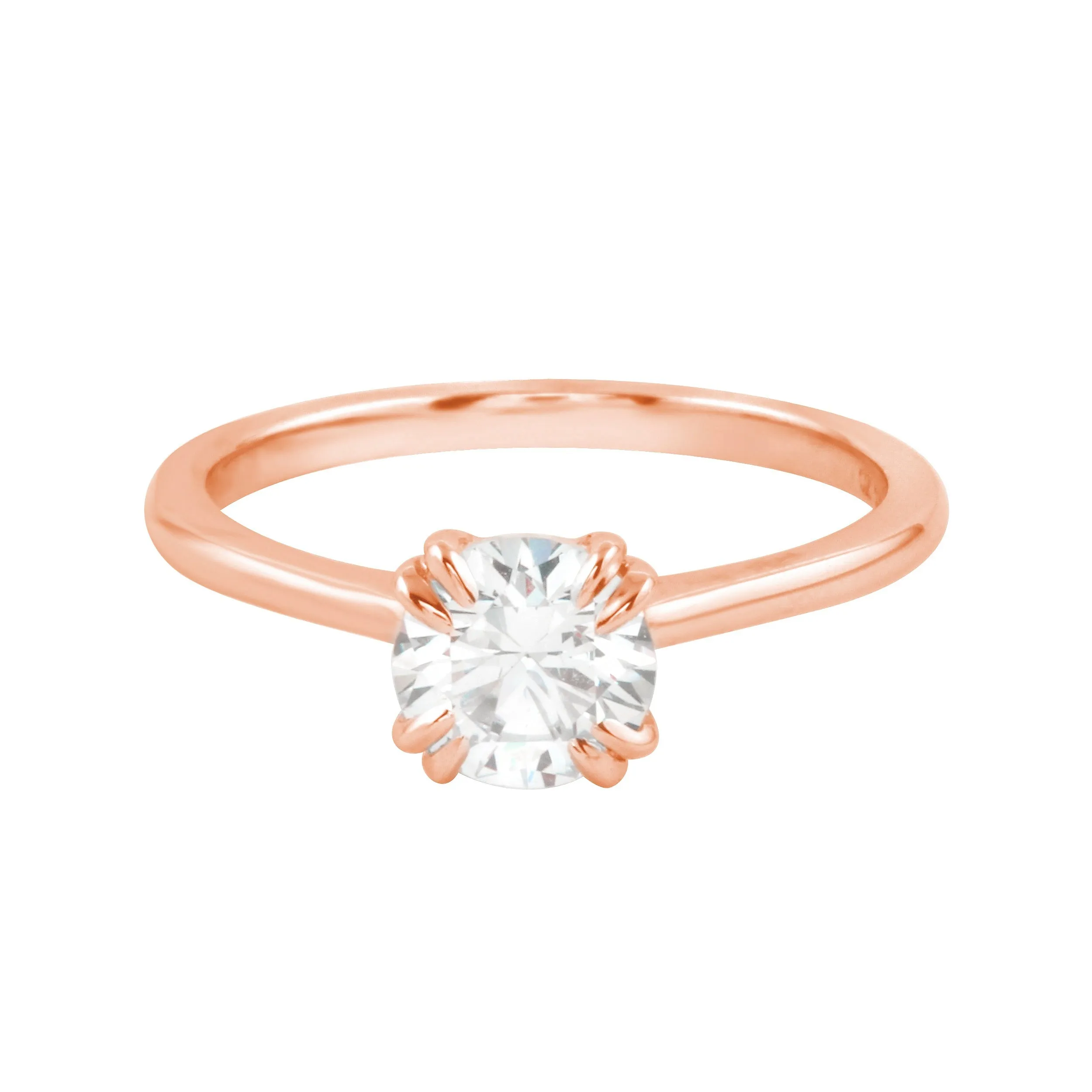 Round Diamond Solitaire Double Claw Prong Engagement Ring
