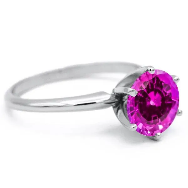 Round Pink Sapphire Platinum 6 Prongs Solitaire Ring