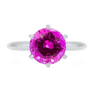 Round Pink Sapphire Platinum 6 Prongs Solitaire Ring