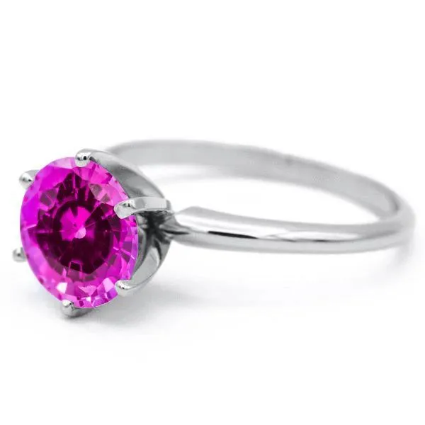 Round Pink Sapphire Platinum 6 Prongs Solitaire Ring