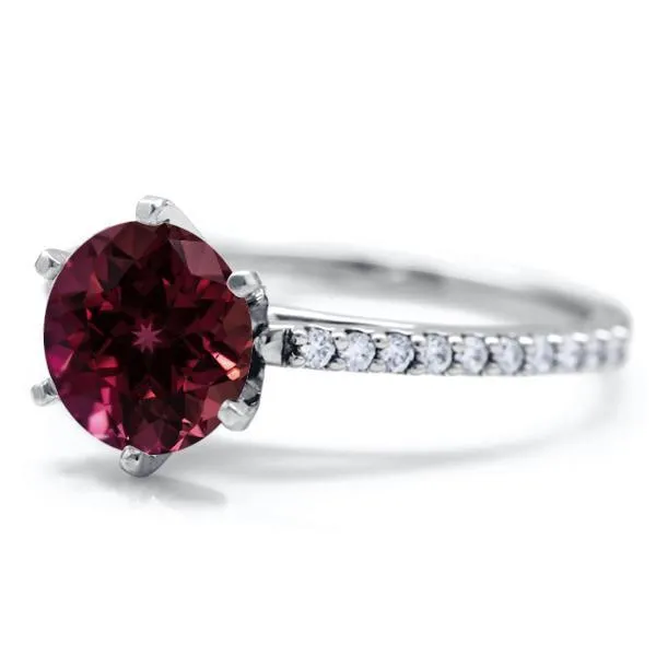 Round Ruby 6 Prongs Diamond Accent Ice Cathedral Solitaire Ring