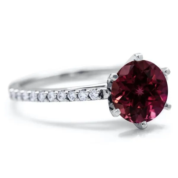 Round Ruby 6 Prongs Diamond Accent Ice Cathedral Solitaire Ring